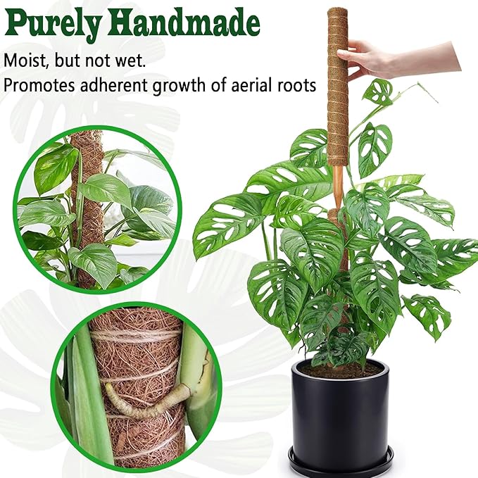 4 Pack 18 Inch Moss Pole, Stackable Moss Poles for Climbing Plants Monstera, Tall Plant Sticks Accessories, Large Coir Plant Support Stakes for Potted Plants Indoor, Pothos, Philodendron