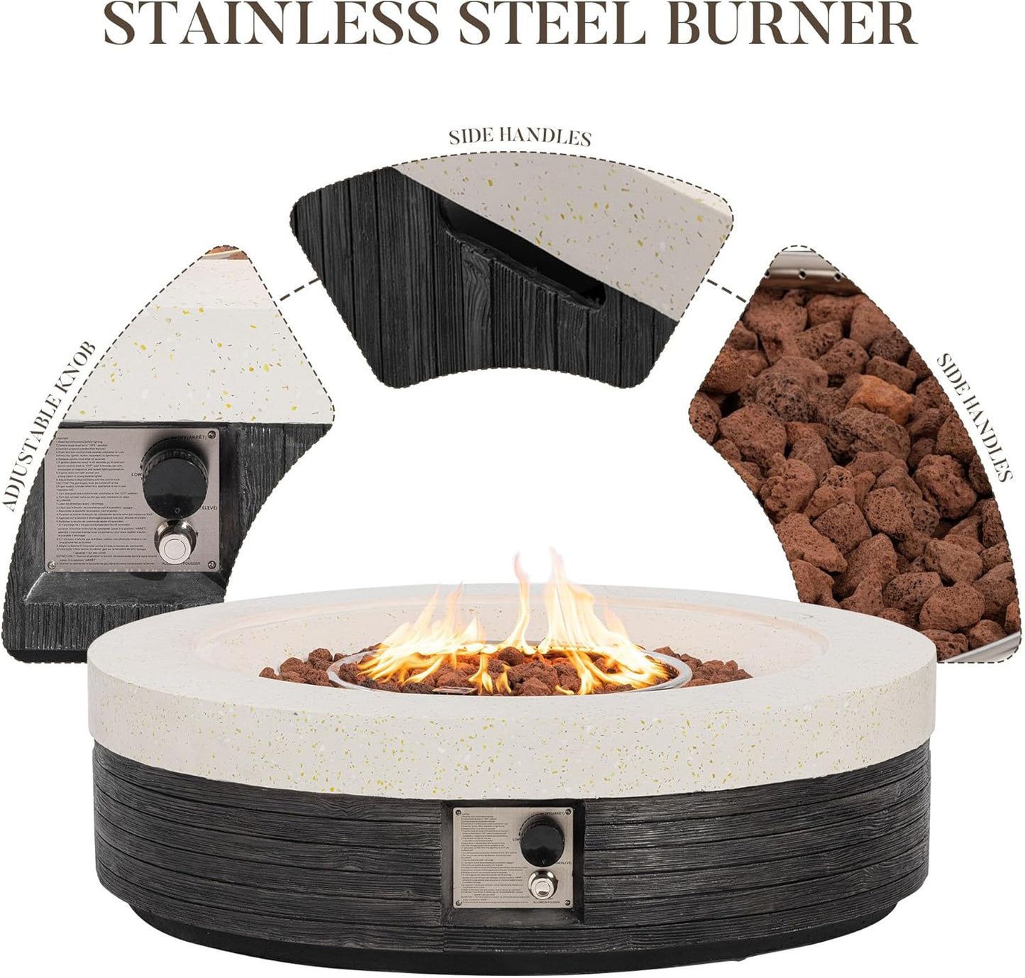 COSIEST 42" Outdoor Propane Fire Pit Table Round Gas Fire Pit Table with Concrete & Wood Grain Design, 50000BTU CSA Certified Electronic Ignition Fire Tables for Patio, Backyard, Garden Heating