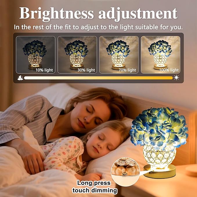 Flower Table Lamp, LED Night Light, 3 Color Modes Artificial Hydrangea Desk Lamp for Bedroom Living Room Decor, Ideal Gifts for Women Mom Wife Friend on Birthday Christmas (Hydrangea-Blue)
