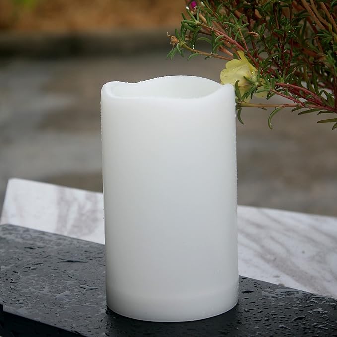5" Outdoor Battery Operated Candle Waterproof Led Pillar Lights Flickering Flameless Candles with Timer Realistic Fake Electric Pillars for Lantern Garden Wedding Halloween Christmas Decorations,White