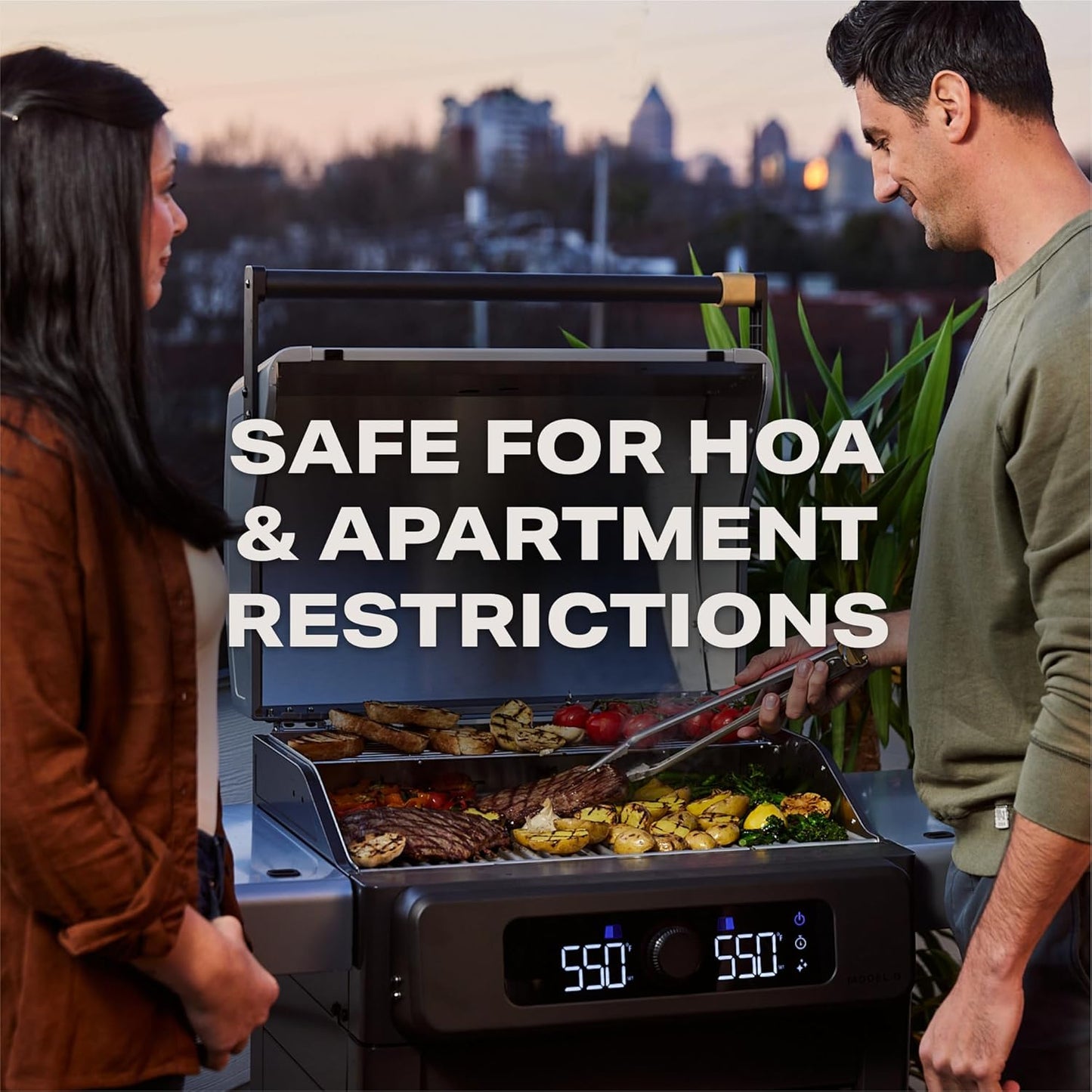 Current® Model G Dual Zone Grill, Smart Electric Outdoor Grill with 200°F to 700°F Range for Searing & Roasting, Digital Precision, Independent Heat Zones, Apartment-Friendly & Weather-Resistant