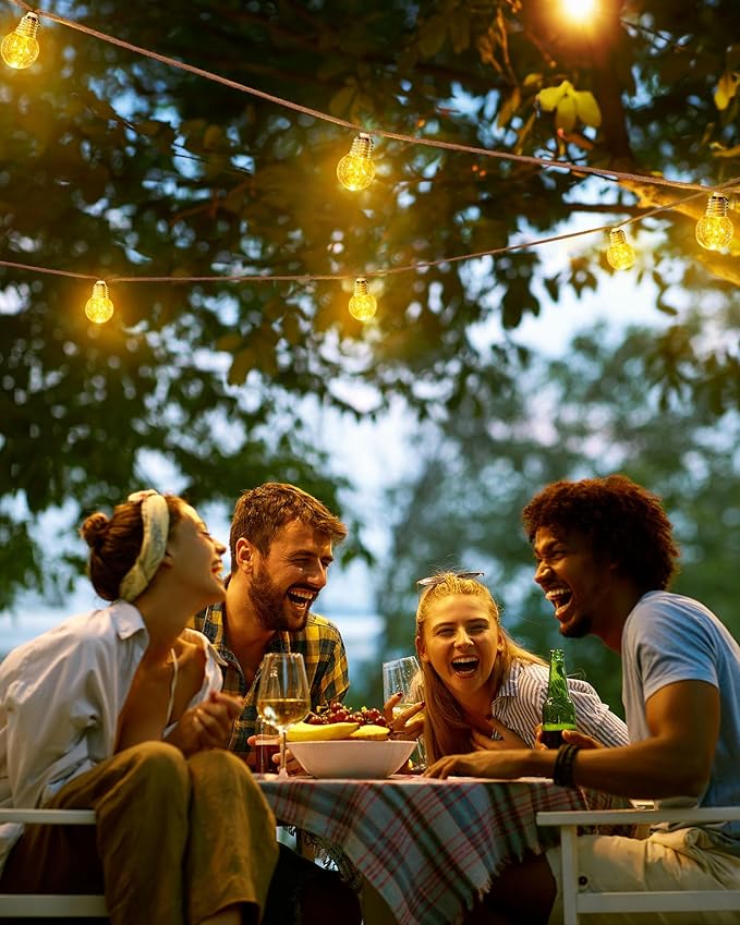 Brightown Solar String Lights Outdoor, 2 Pack 30Ft Vintage Hemp Rope Patio Lights with 15 Shatterproof Bulbs, 8 Light Modes Waterproof Hanging Lights for Backyard Fence Café Bistro Decor, Warm White