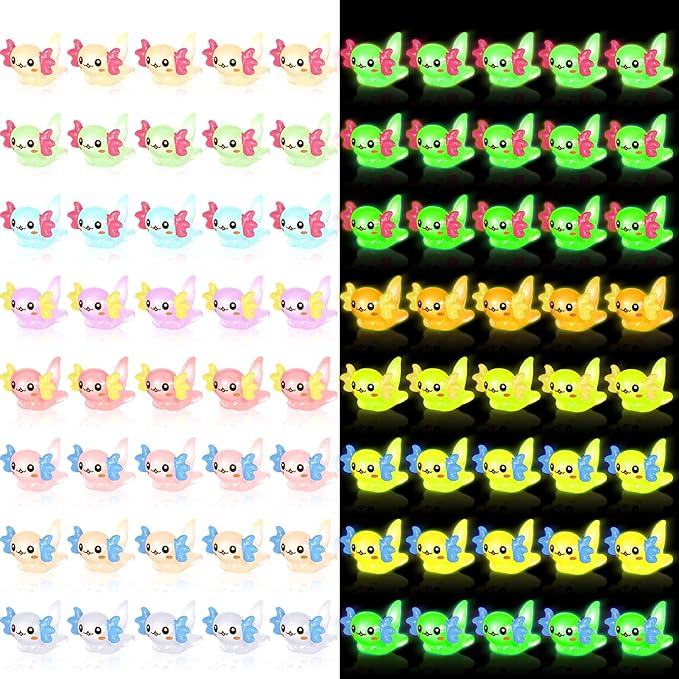 80 Pcs Mini Resin Axolotl Luminous Small Axolotl Miniature Animal Figurine Luminous Mini Resin Animal Party Favors for DIY Garden Landscape Decoration(Multicolor)