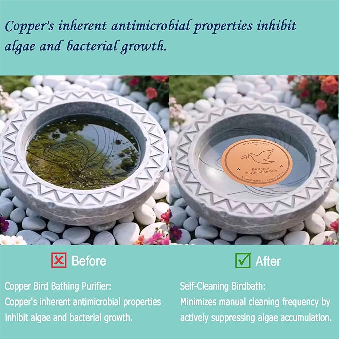 3Pack Bird Bath Copper Purification Disk | 0.6mm Reinforced 99.9% Pure Copper | Universal Fit for Outdoor Birdbaths(Birdbath Copper 3 Pack)