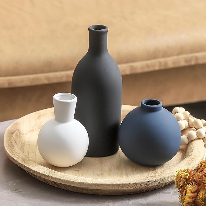 Ceramic Vase Set of 3 | Vases Home Decor | Decorative Flower Table Rustic Vase Modern Decor Vase Neutral Pottery Vases for Entryway Mantel Living Room Kitchen Bedroom -Multicolor Modern