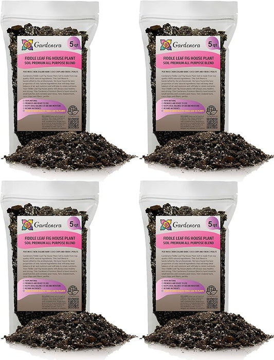 Fiddle Leaf Fig Soil Mix - 20 Quart - Premium Blend of Peat Moss, New Zealand Bark, Coco Chips, and Perlite for All Purpose Planting - 4 Bags of 5 Quart