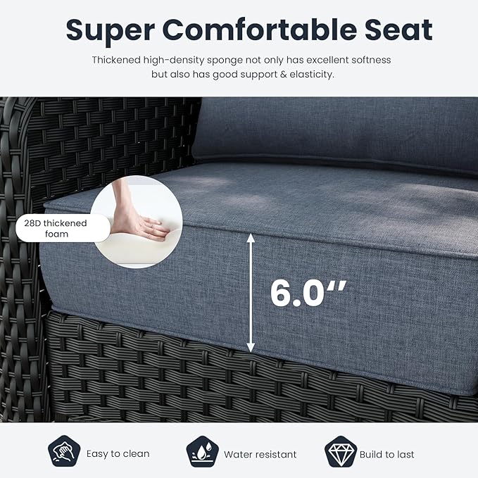 8 Pieces Outdoor Patio Furniture Sets with Rocking Swivel Chairs with 6-inch Thick Cushion and Fire Pit Table for Deck Lawn