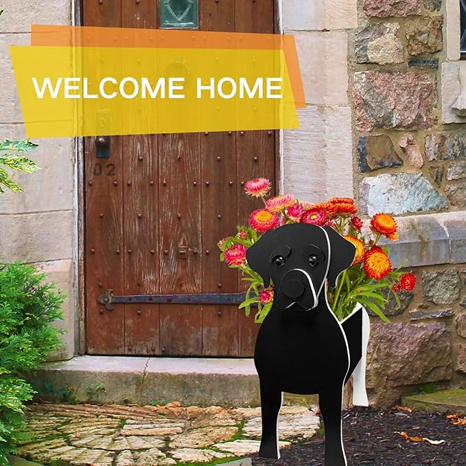 Black Labrador Dog Planter Plant Pots,Cute Garden Dog Flower Planter,Dog Planters Birthday Gifts for Women,Office,Indoor/Outdoor Decor(9.45 * 6.38 * 13.39in)