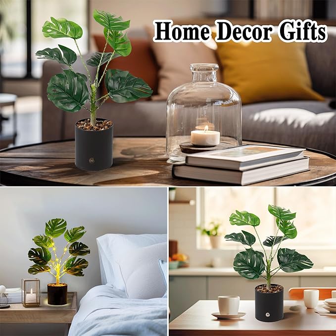 Artificial Monstera Deliciosa Plants Lamp, Tropical Trees with Greenery Leaves Stems,for Womens Gifts, Perfect Ideal for Bedroom Home Coffee Shop Decor Ambiance Charming Twinkling Tree (PLANTS - 2)