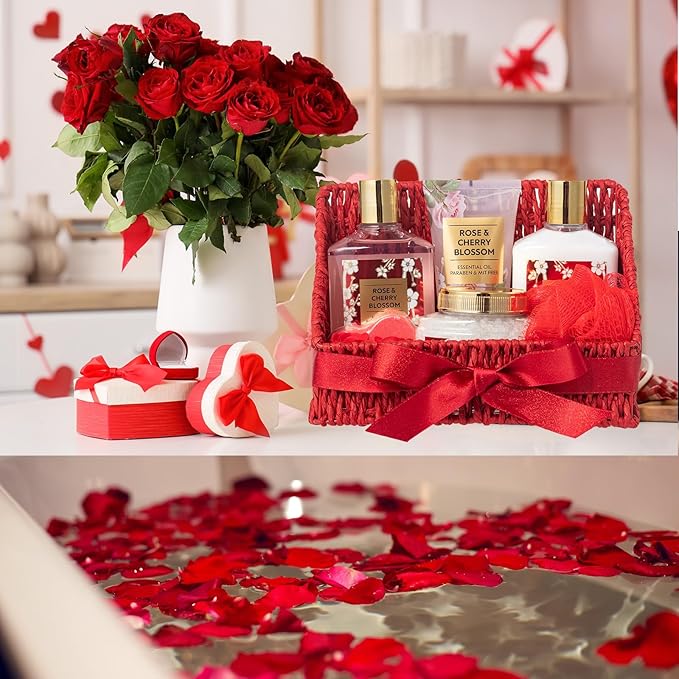 Christmas Gifts for Women, Bath and Body Gift Basket Set for Mothers Day - 9 Pcs Luxury Rose Spa Gift Baskets Set for Women, Gift Set | Perfect Valentine's, Birthday, Gift Sets for Mom All Occasion