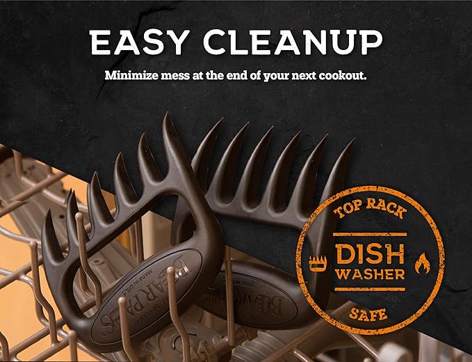 Bear Paws Meat Claws - The Original Meat Shredder Claws for Pulled Pork, USA Made - Easily Lift, Shred, Pull and Serve Pork, Chicken, Brisket and Turkey - Gift for Dad on Father's Day! (Black)