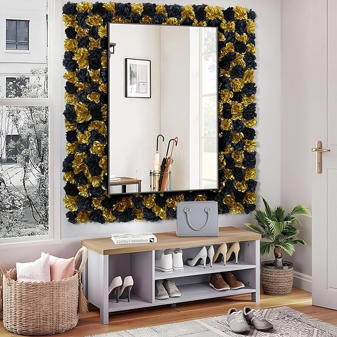 Artificial Flower Panels Rose Black Gold 15 * 15inch -12Pack 3D Floral Wall Backdrop for Party Stage Event Party Gothic Live Streaming Photography Anniversary Background Arrangement Decor