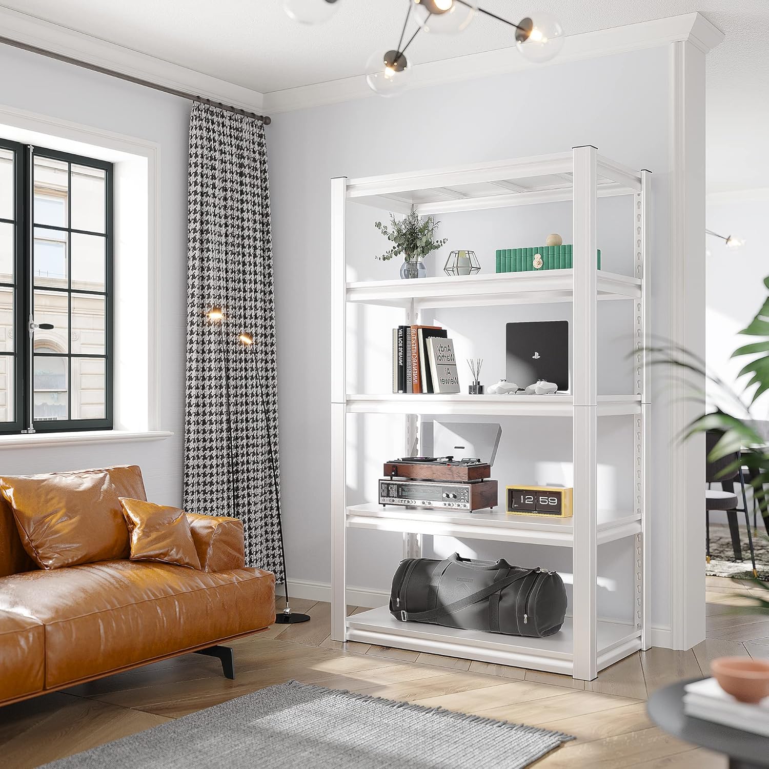 Raybee 72''H Garage Shelving Heavy Duty Storage Shelves Load 2010LBS Adjustable 5 Tier Metal Shelving White Garage Sheves Pantry Shelf for Kitchen Closet 72''H*31.7''W*16.3''D, 3 Pack