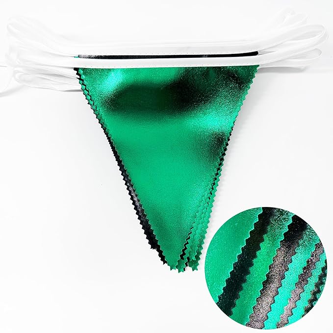 Black Green Party Decorations Metallic Fabric Triangle Pennant Banner Flag Bunting Garland for Video Game Soccer Birthday Graduations Wedding Bachelorette Halloween Outdoor Holiday Party Supplies