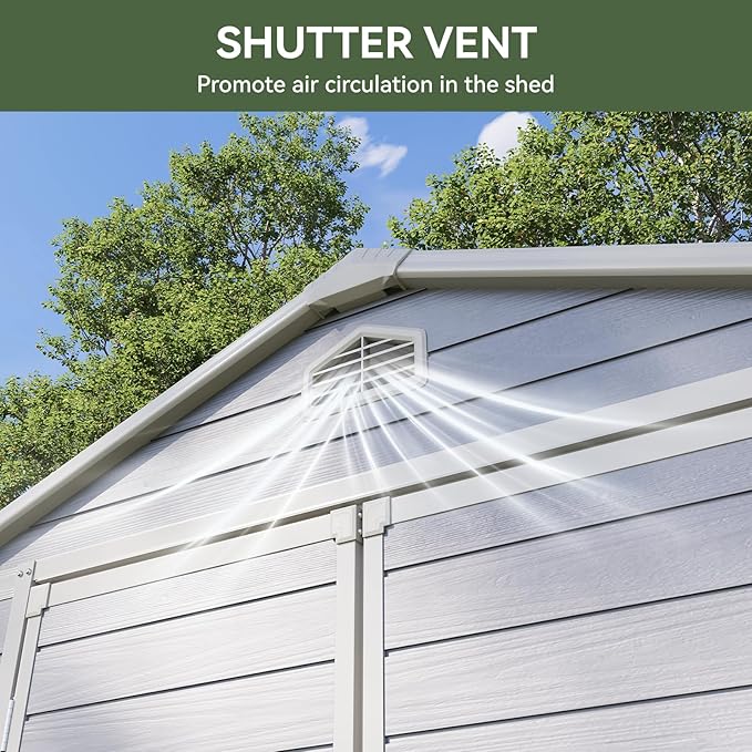 Aoxun 8 X 6.2 FT Resin Storage Shed Outdoor Plastic Large Garden Shed with Lockable Door, Floor for Backyard, Garden, Patio, Lawn, Grey (Grey, 8' x 6.2')