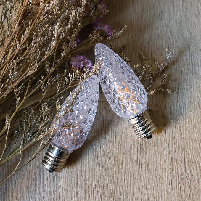 50Pack C9 Christmas LED Light Bulbs, Strawberry Replacement Bulb 2200K Warm White Shatterproof & Waterproof Outdoor String Light Bulbs, E17 Candelabra Base Edison Bulbs for Holiday Decoration