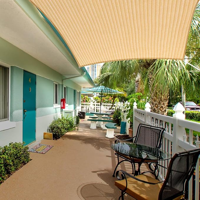 Eden's Decor Straight Flat-Edged Sun Shade Sail Rectangular 10' x 20' Beige UV-Blocking Outdoor Canopy Fabric Cloth Awning for Pergola Patio Garden Backyard Custom Size