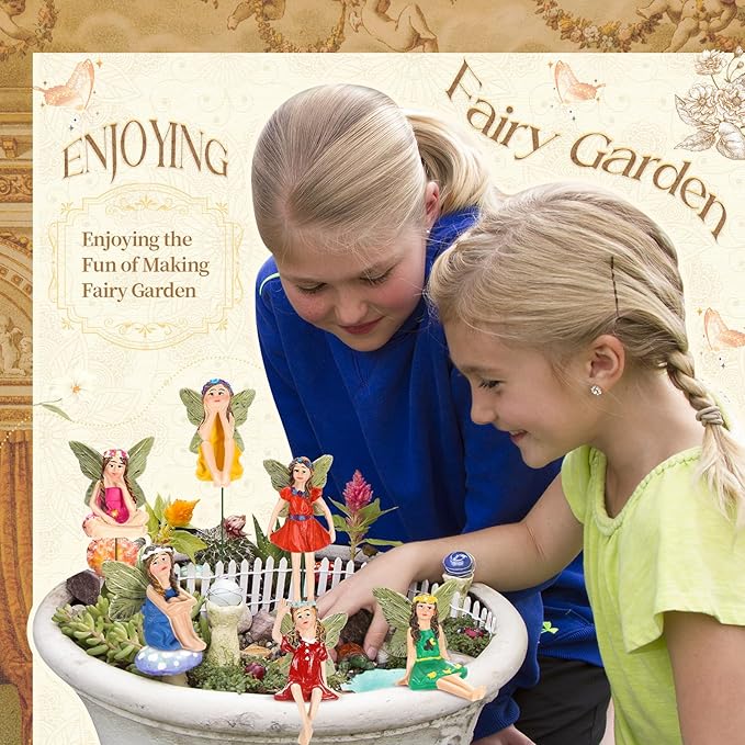 Bucherry 12 Pieces Garden Mini Fairies Figurines Miniature Fairy Sculpture Decoration Tiny Garden Accessories for Home Outdoor Yard Lawn Flower Pot Decor(Bright)