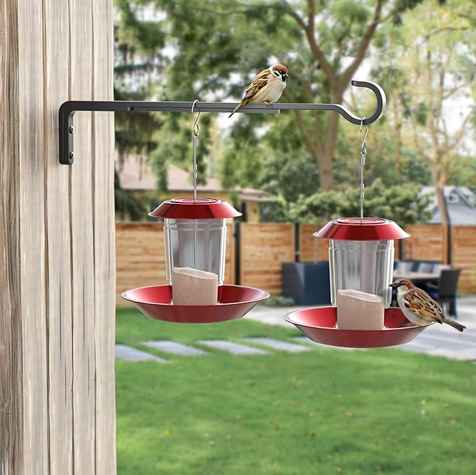 8 Inch 2 Pack Black Heavy Duty Outdoor Plant Hangers for Hanging Baskets, Iron Hanging Plant Brackets for Hanging Plants Outside, Metal Plant Hooks Plant Wall Hooks for Hanging Lantern, Bird Feeder