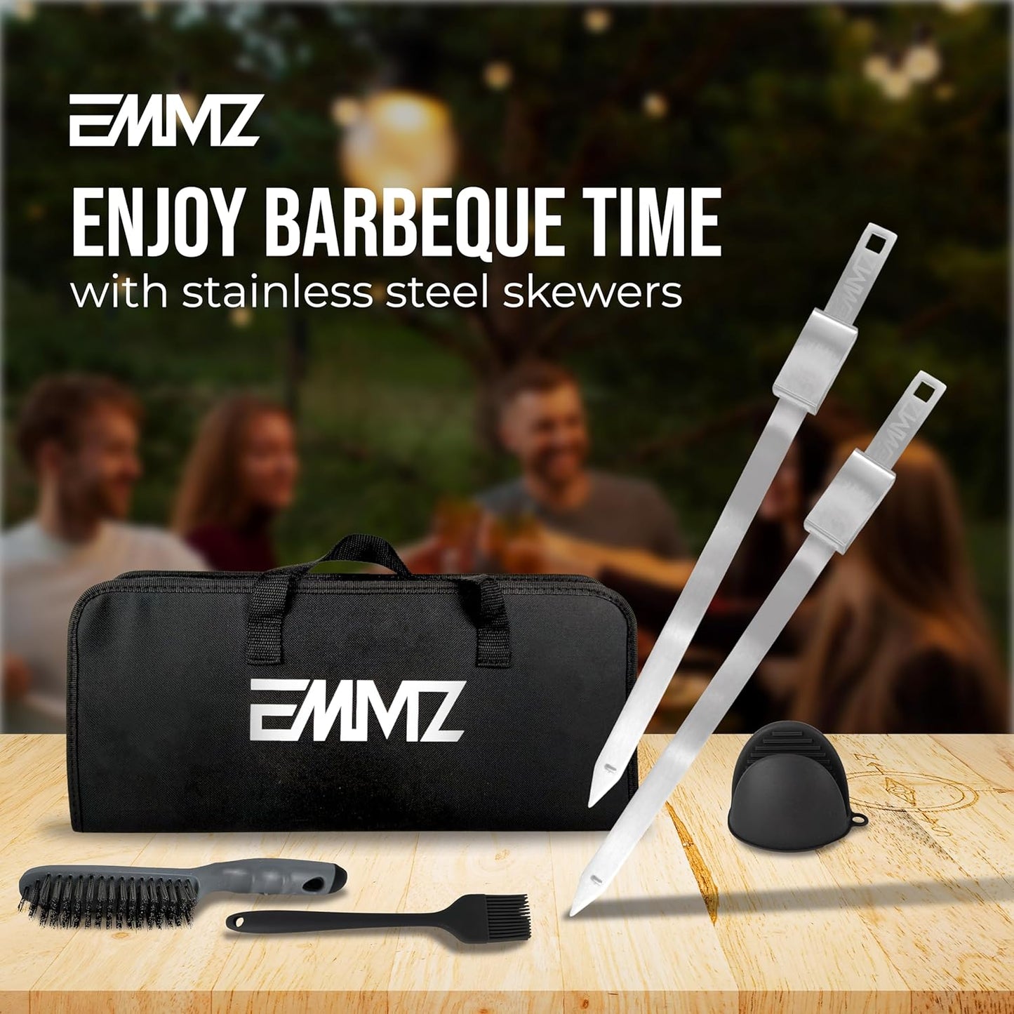 Grilling Skewer–16.5"flat metal skewers with removable Slider (set of 10) Storage Bag stainless steel skewers for BBQ-kebab koobideh-Skewers for kabab Barbecue meat vegetable-Grill sticks forcamping