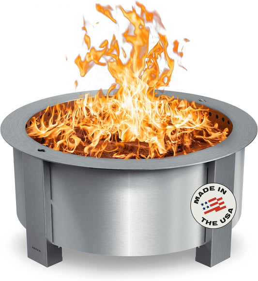 Breeo Smokeless Fire Pit (X Series 30, Stainless Steel) | 34.5 inch Smokeless Firepit for Outside | 94 Pounds | Ideal for Families Compatible with Wide Range of Breeo Accessories