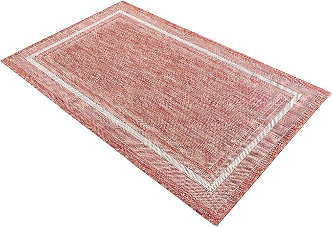 Unique Loom Outdoor Border Collection Area Rug - Soft Border (3' 3" x 5' 3" Rectangle Rust Red/Ivory)