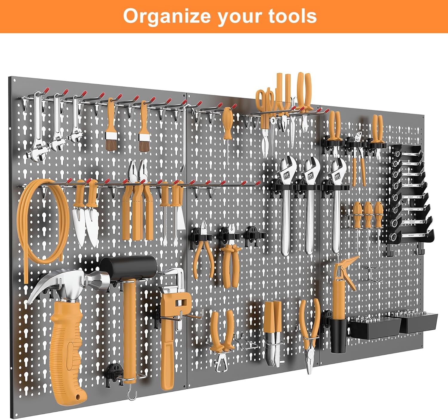 WALMANN Metal Pegboard Wall Tool Organizer Board with Pegboard Hooks, 24x48in Tools Organizer Pegboard for Garage, Workbench, Peg Boards, Tool Organizer Board with Hooks(Black)