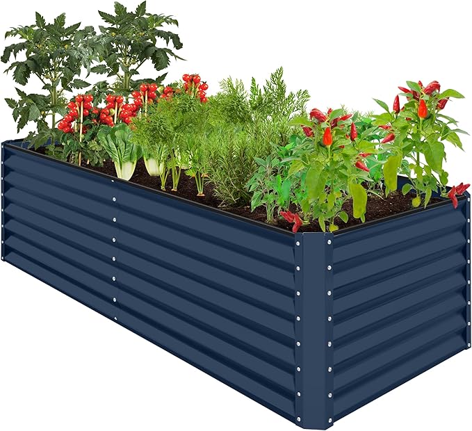 Best Choice Products 8x4x2ft Outdoor Metal Raised Garden Bed, Deep Root Planter Box for Vegetables, Flowers, Herbs, and Succulents w/ 478 Gallon Capacity - Navy