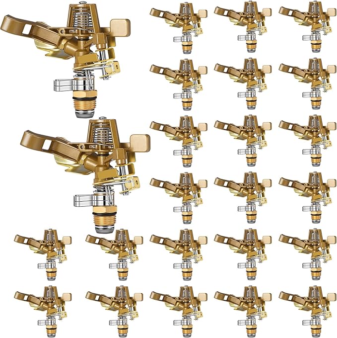 Ferraycle 24 Pieces 1/2 Inch Brass Impact Sprinkler Head with Nozzles Heavy Duty Adjustable 0-360 Degrees Impulse Sprinkler Head Lawn Watering for Yard Irrigation
