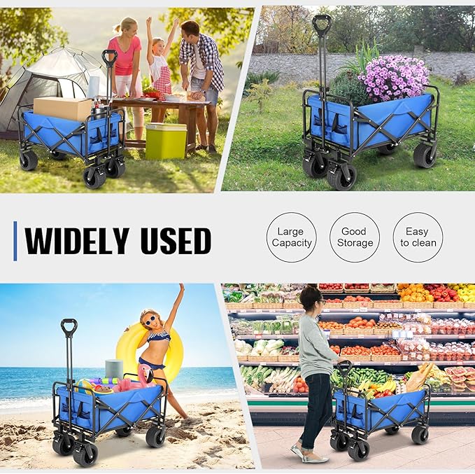 Beach Wagon with Big Wheels for Sand,Collapsible Folding All Terrain Utility Wagons Carts Foldable with Brakes for Sand Camping Sports Outdoor.
