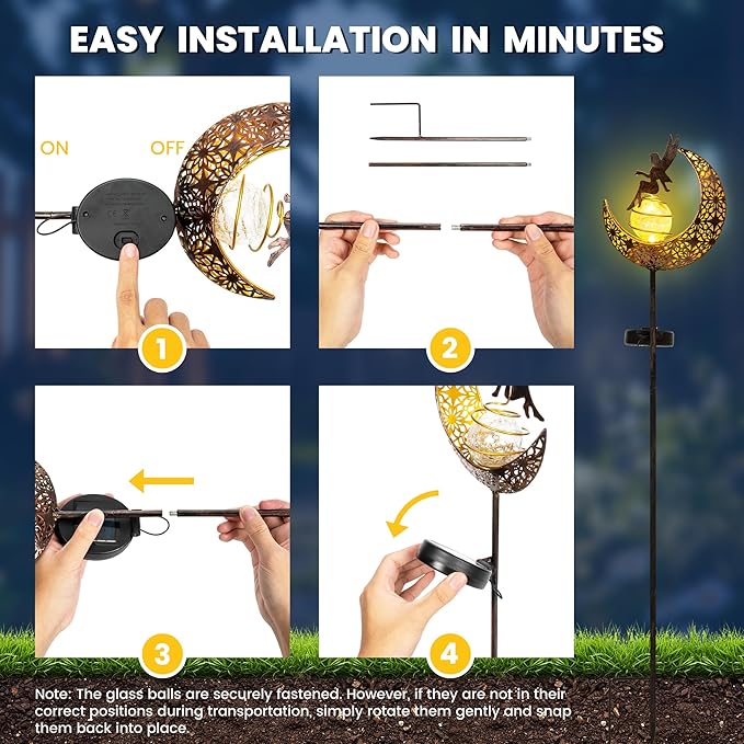 Fairy Moon Solar Lights Outdoor Garden Stakes, Waterproof Metal Decor Gifts for Women Mom, Art Moon Sculpture for Yard, Patio, Garden, Porch, 2 Pack