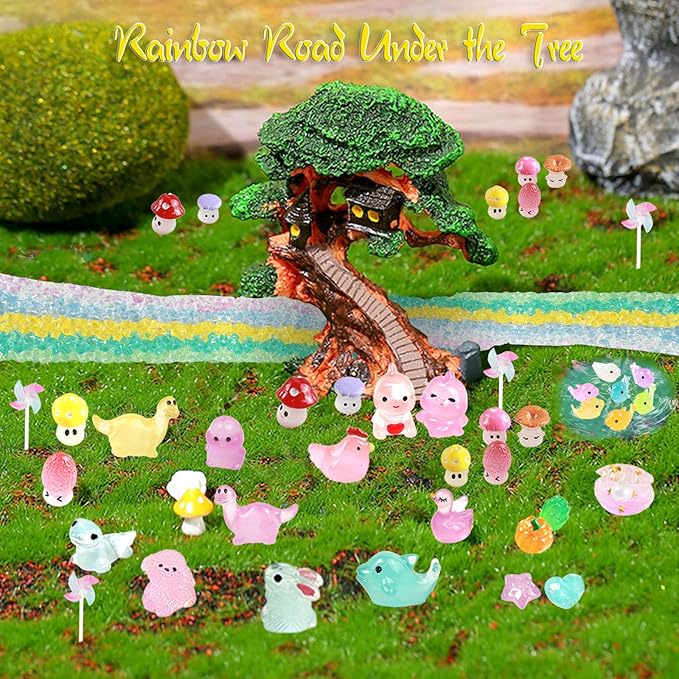 400pcs Luminous Mini Resin Animal in The Dark Tiny Miniature Figures Ornament Duck Frog Mushroom Owl Dog Rabbit Crab Dolphin Shell Fairy Garden Accessories Aquarium Landscape Bonsai Decor