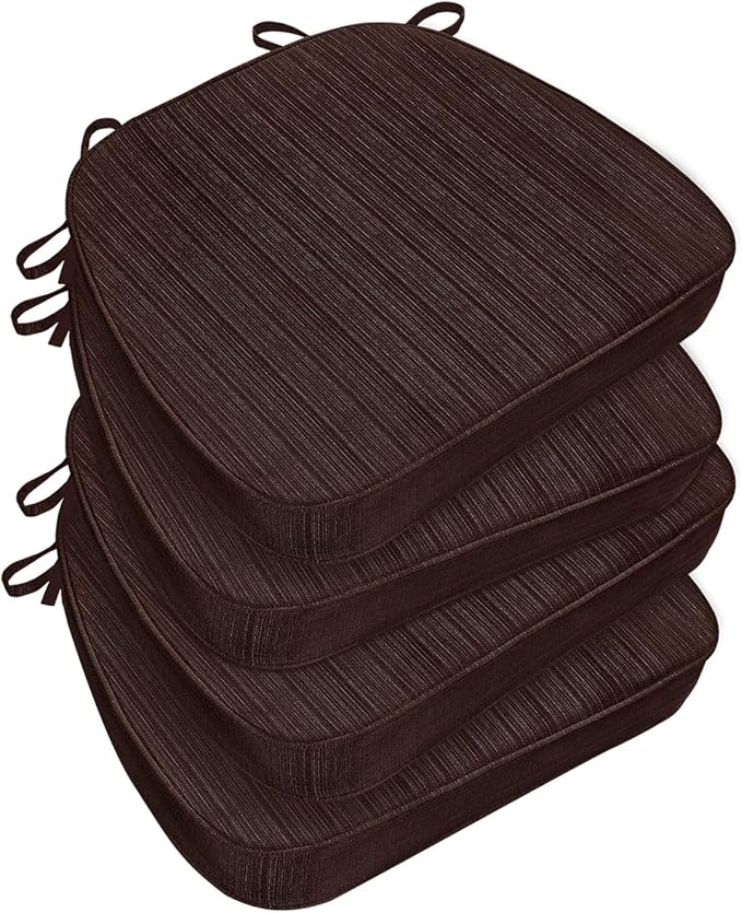 Chair Cushions for Dining Chairs, Indoor Chair Cushions with Ties，Waterproof Chair Pads Set of 4, Brown, 17x16x2.5 Inch