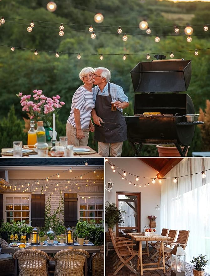 Brightown LED Outdoor String Light, 100 Feet Patio Lights with 52 Edison Shatterproof Bulbs(2 Spare), UL Listed Waterproof Outside Lights for Backyard Balcony Party Xmas Decor, E12 Base, Connectable