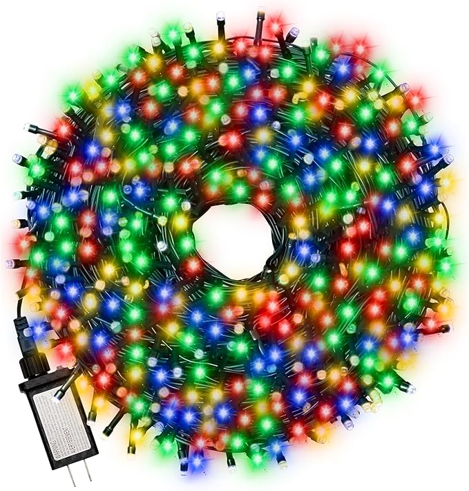 Christmas Light 500 LEDs 172ft Green Cable Wire Fairy String Twinkle Lights Plug in 12 Modes for Xmas Tree, Party, Indoor,Outdoor, Garden, Wedding, Home Decoration (Multi Color)
