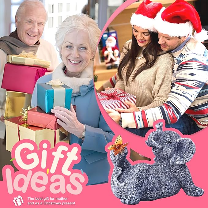 Goodeco Elephant Statue with Solar Butterfly - Ideal Gifts for Women, Mom or Birthdays, Beautifully Crafted Outdoor Decorations to Wow Your Guests