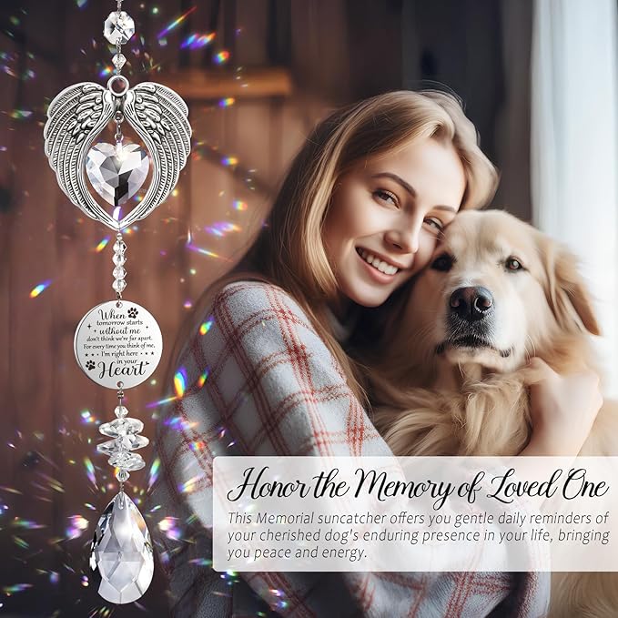 Dog Memorial Gifts for Loss of Dog Sympathy Gifts, Pet Memorial Gifts for Dogs Cats, Pet Memorial Crystal Suncatcher, Thoughtful Cat Dog Bereavement Gifts Dog Remembrance Gift for Pet Loss Condolence