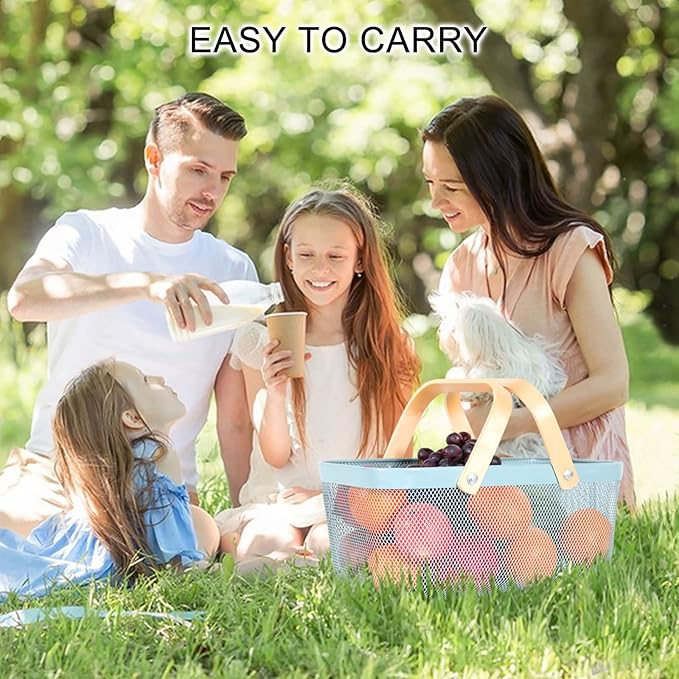 Garden Harvest Basket,Delicate Harvest Basket for Garden Vegetables,Practical Metal Mesh Wire Basket with Handle Suitable for Bathroom,Cabinet,Kitchen(Blue)