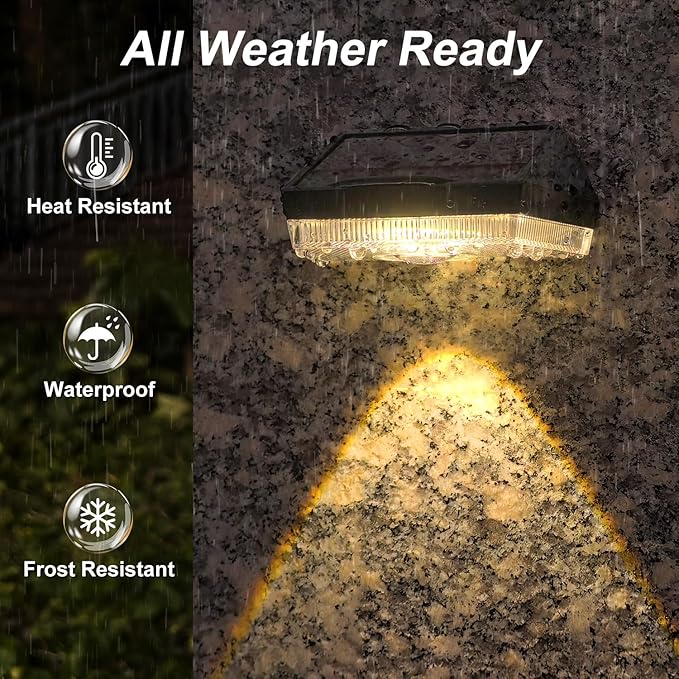 Ellasay Solar Fence Lights Outdoor: IP65 Waterproof RGB Solar Powered with 10 Lighting Modes - Led Lens Wall Decor for Garden Deck Patio Backyard Balcony 12 Pack