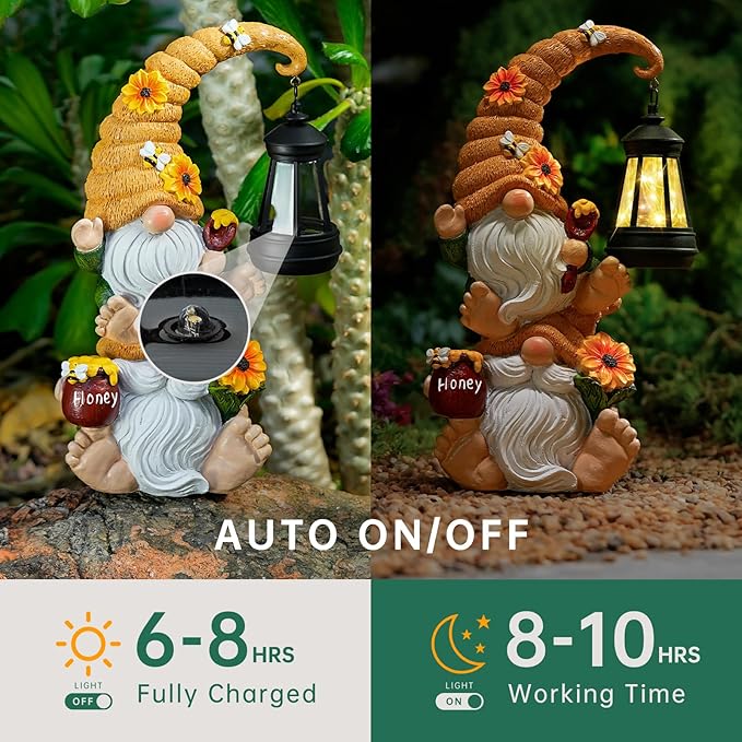 Garden Gnome Statue with Solar Lights – Large Outdoor Sculptures for Patio, Lawn, Yard – Ideal Gifts for Moms, Women, Grandma, Mother’s Day, Birthdays, – Funny Double Gnome Decoration for Housewarming