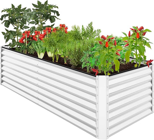 Best Choice Products 8x4x2ft Outdoor Metal Raised Garden Bed, Deep Root Planter Box for Vegetables, Flowers, Herbs, and Succulents w/ 478 Gallon Capacity - White