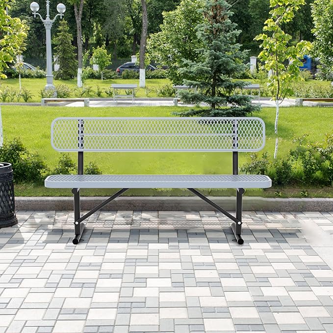 4/6/8 Feet Park Bench for Outside Heavy Duty Metal, Garden Benches Outdoor Bench with Backrest & Portable Frame, for Shopping Malls Stores Parks Patios Decks, Grey