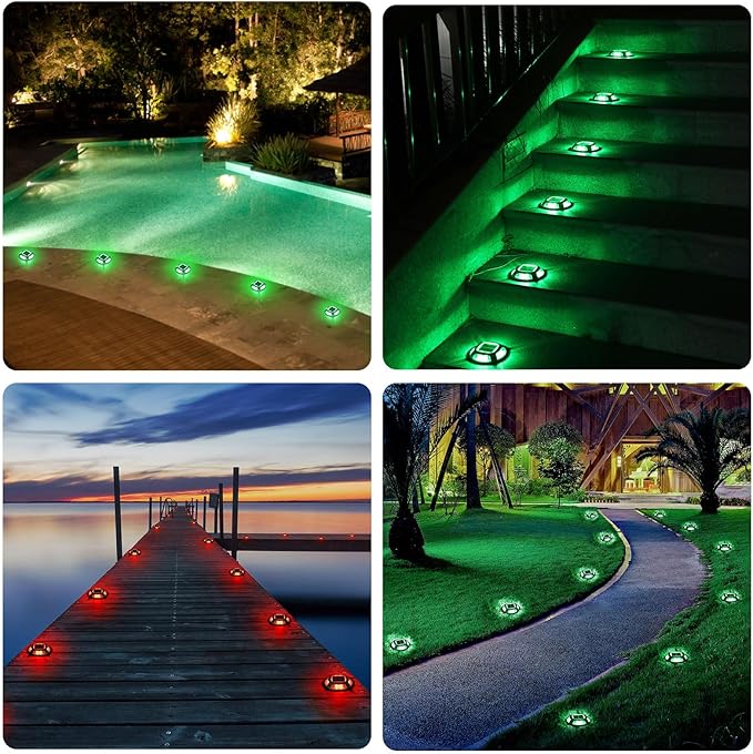 AGPTEK Solar Driveway Lights Outdoor 1 Pack, 2 Color Modes LED Deck Dock Marine Waterproof Security Marker Lights for Step Sidewalk Stair Garden Pathway Walkway Yard(Green/Red)