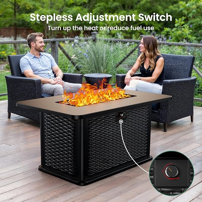 Ciays 43-Inch Rectangular Propane Fire Pit with 60,000 BTU Output, Gas with Cover and Rocks, Table CSA-Certified 2 in 1Table Gatherings Parties with 304 Stainless Steel H-Burner