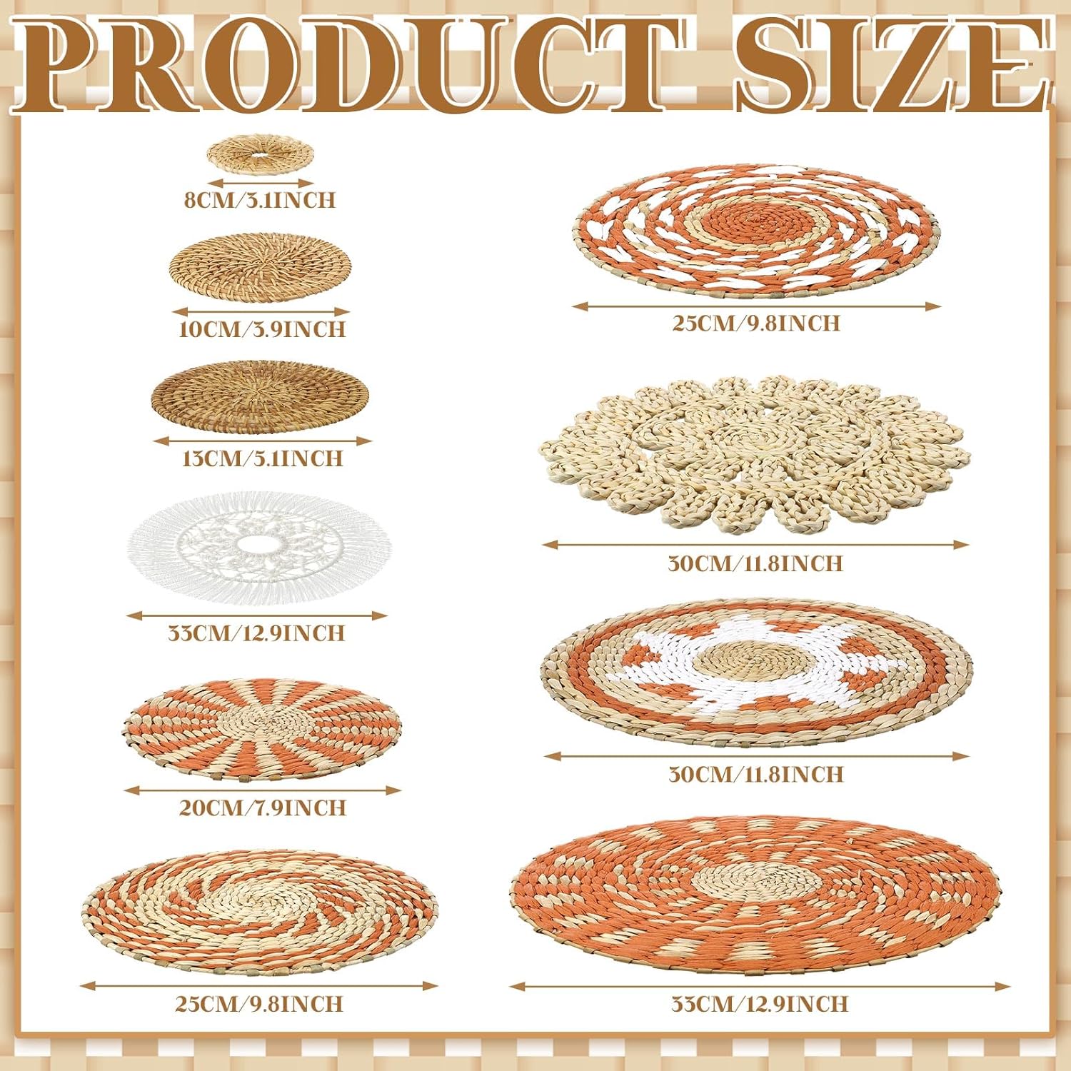 Tatuo 11 Pcs Boho Wall Basket Decor Decorative Bulrush Woven Basket Wall Decor Art Round Farmhouse Hanging Baskets for Kitchen Rustic Home Summer Decorations, Multi Sizes(Delicate)