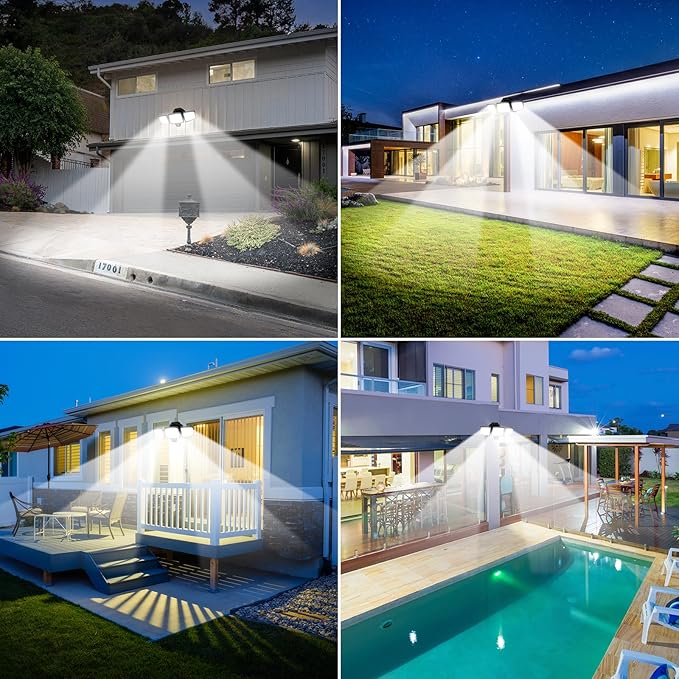 65W LED Flood Lights Outdoor, 6500LM, Waterproof, 6500K Motion Sensor Flood Lights Outdoor with Adjustable 3 Head Detected Floodlight for Outside Entryway Garage, Yard, Porch