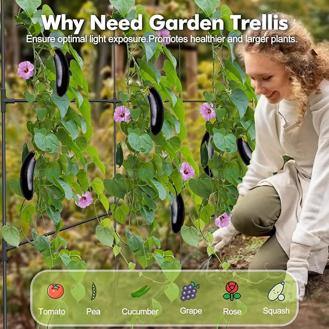 GOJAWAY 63" L x 63" H Cucumber Trellis for Raised Bed, Metal Arch Garden Trellis for Climbing Plants Outdoor, U-Shape Gardening Support Frame for Vegetable, Flower, Fruits, Vine
