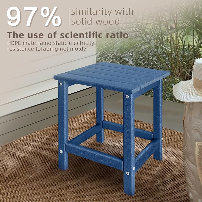 Adirondack Side Table Outdoor, HDPE Small Outdoor Table for Patio, Outside End Table, Blue, 13.98" x 13.19" x 16.73"