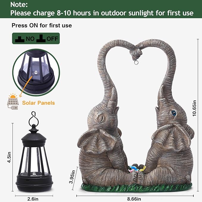 Elephant Statue Easter Garden Decor with LED Solar Lights-Set of 2 Good Luck Elephant Outdoor Statue Christmas Decorations for Yard Patio,Porch,Home -Mothers Day Gifts for Women, Mom, Grandma