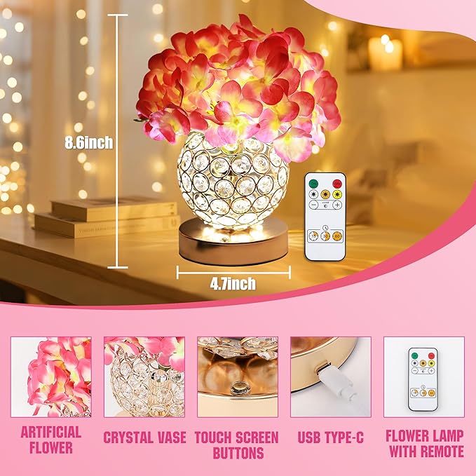 Artificial Hydrangea Flower Lamp with Remote Control, 3 Color Dimmable Night Light, Ideal Home Decor for Bedroom Living Room Wedding Coffee, Gifts for Women Friend Wife on Christmas Birthday